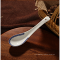 White Porcelain Blue Patterned Asian Soup Spoons.